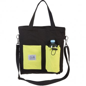 Сумка-шопер на молнии HATBER 35Х33Х3,5см хлопок 3 кармана, Black&Yellow